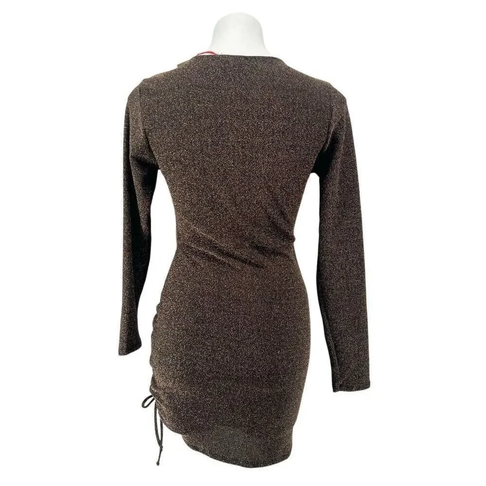 Rolla Coster Gold Metallic Long Sleeve Ruched Bodycon Mini Dress NWT Medium